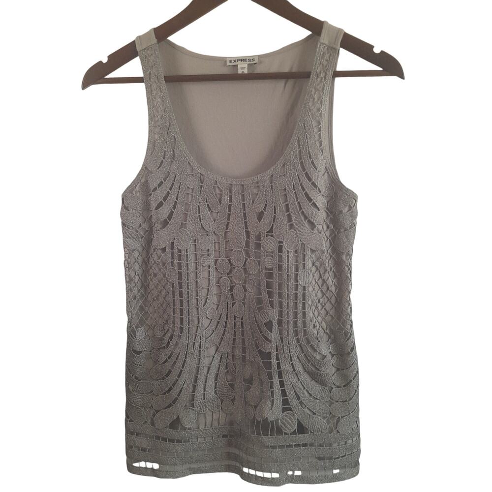 Express Silver Lace Top Women XS EUC 1920s Retro Vintage Style Feminine Metallic